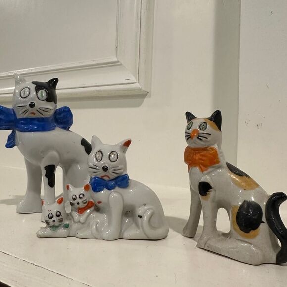 Antique Other - Vintage 3 Ceramic Cat Figurine Set made in Japan antique early 20th century